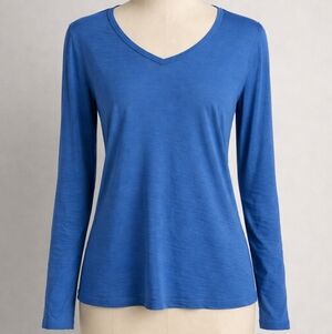 Segments Merino Wool Vneck Blue Long Sleeve Women's Top Sz Medium Base